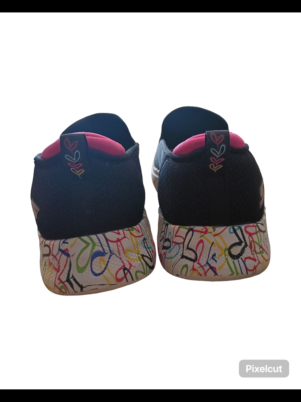 Skechers Black Slip-On Knit Mules with Pink Lining and Multicolor Graphic Sole - Picture 5 of 10